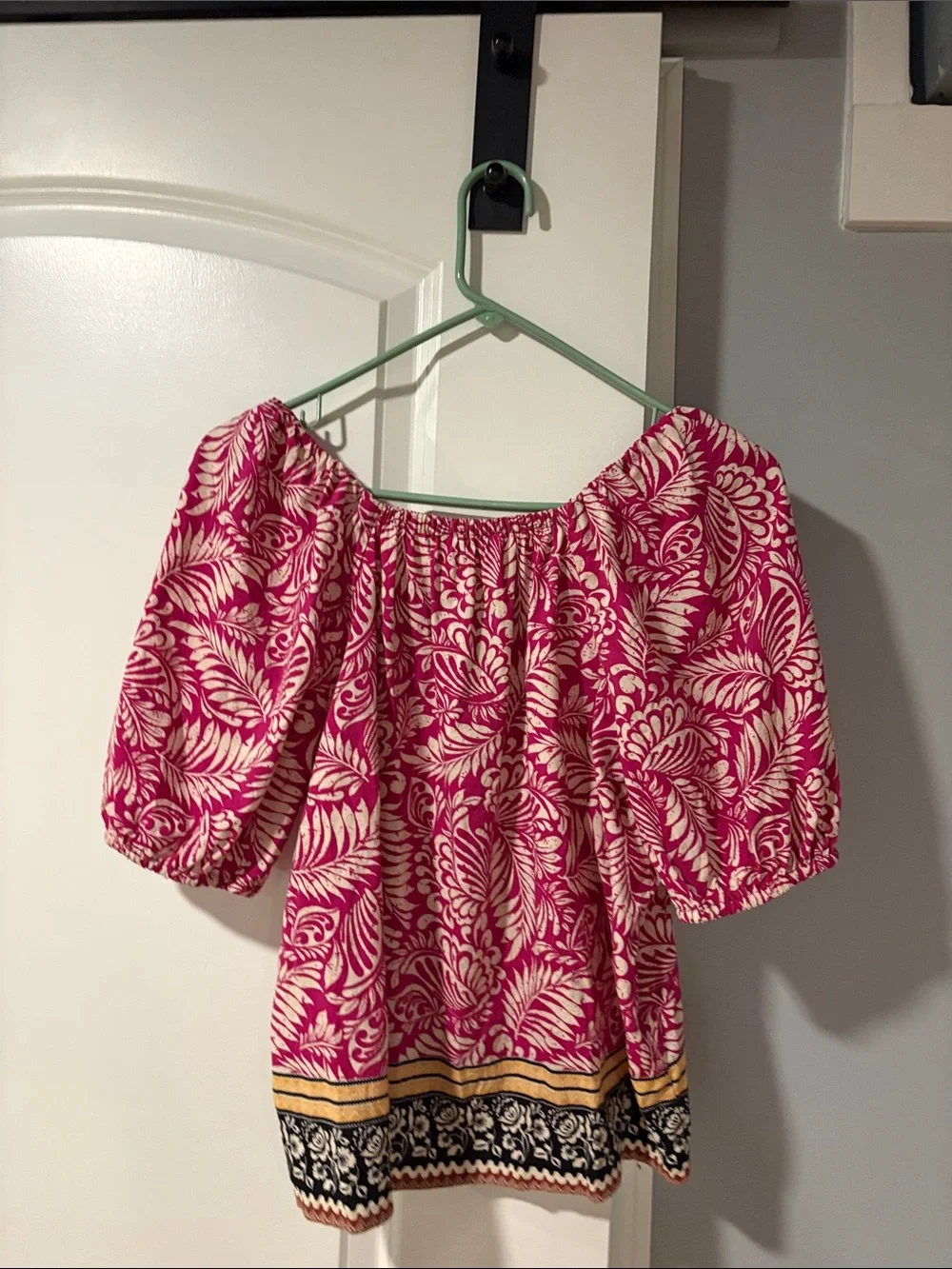 LOFT Pink Floral Border Print Peasant Blouse
